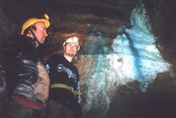 Photo taken by our guide – me and other members of our tour group in the Alderley Edge Copper mines 