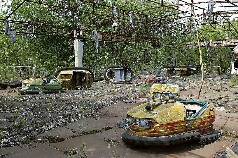 devastated park in Pripyat near that nuclear power plant