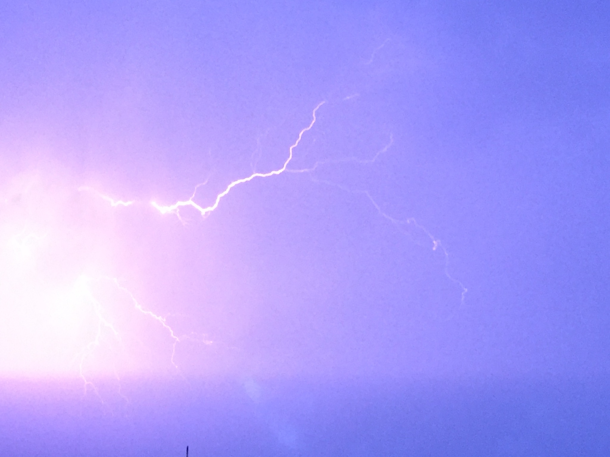 Lightning flashing near Churchill Downs in a post-Derby storm.  Photo taken by and the property of FourWalls.