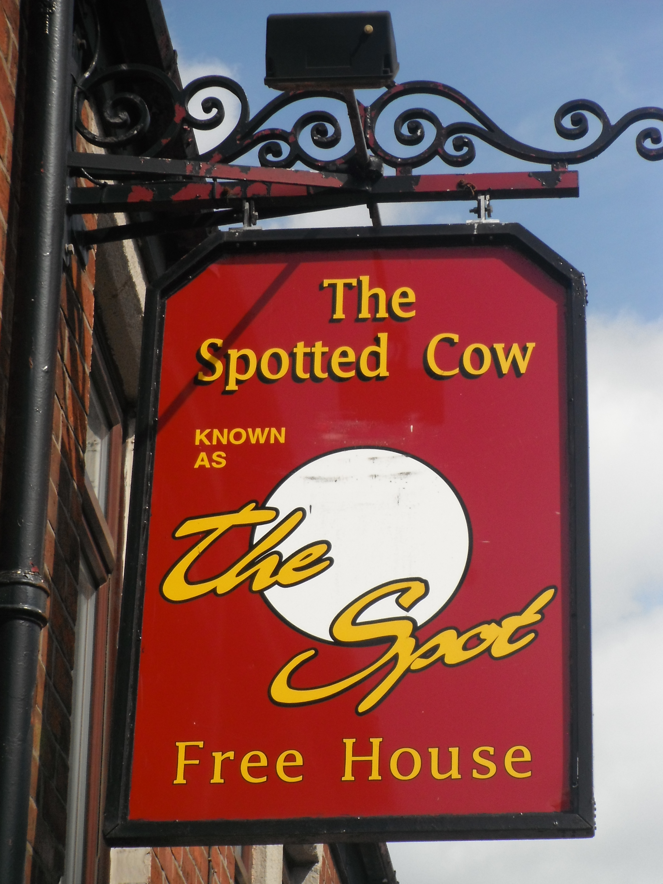 Photo taken by me – The Spotted Cow pub sign, Bury, Manchester 