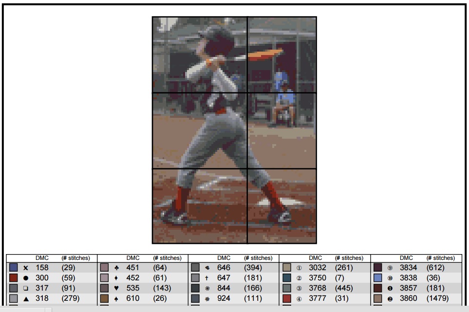 Counted cross stitch pattern I made from a photo of my nephew playing baseball 5-4-16 Counted cross stitch pattern I made from a photo of my nephew playing baseball 5-4-16