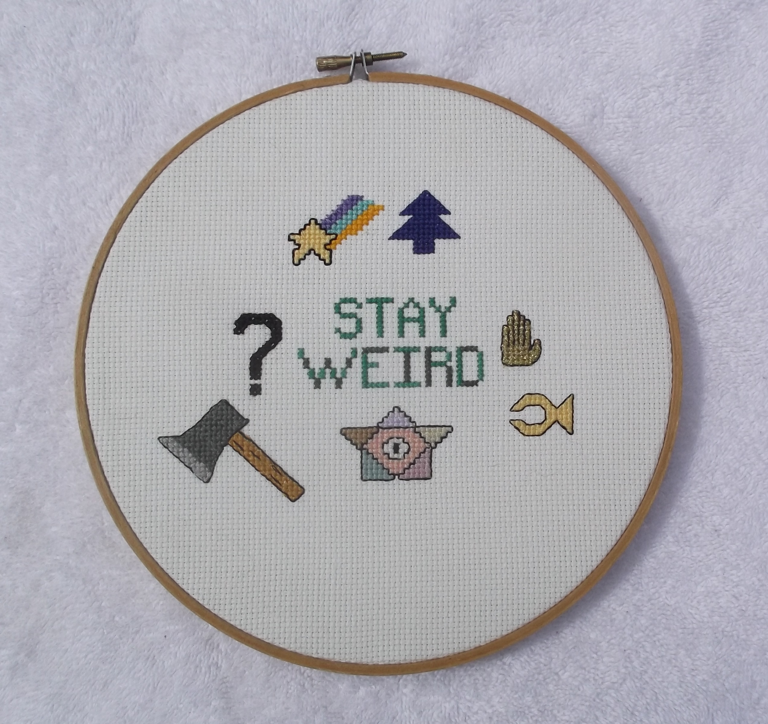 Photo taken of a hoop/counted cross stitch project made my me Photo taken of a hoop/counted cross stitch project made my me