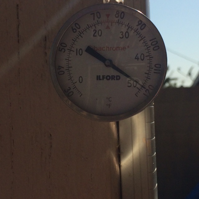 image is my own: thermometer on the back patio