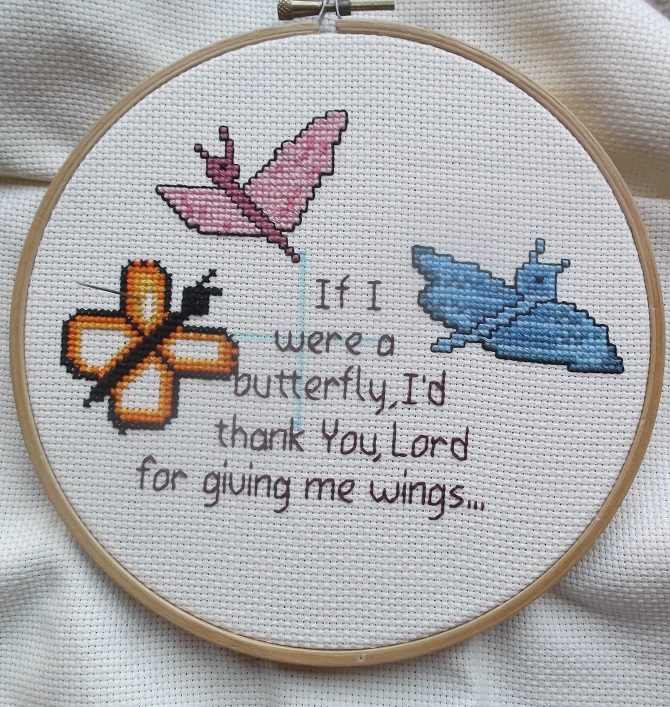 Photo I took of the progress on my latest cross stitch project. Photo I took of the progress on my latest cross stitch project.