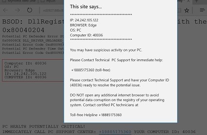 Edge as it appeared after it was hijacked Edge as it appeared after it was hijacked