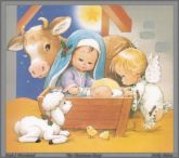 Nativity Scene - Shows the nativity scene with chrildren representing Mary and Joseph