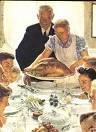 Family Gathering - Norman Rockwell painting of Elderly Couple setting the turkey on the table for the holidays