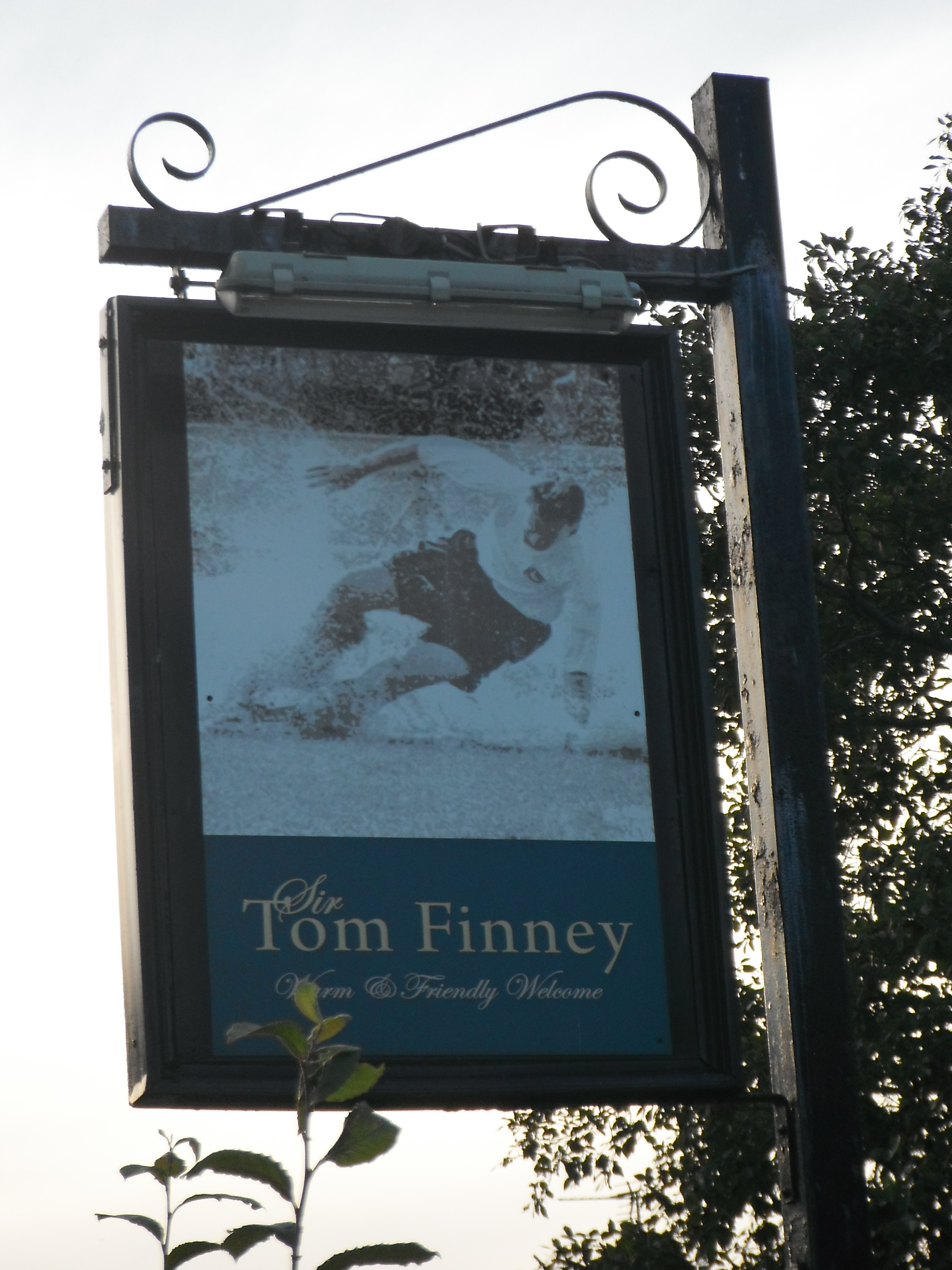 Photo taken by me – The Sir Tom Finney pub sign,  Penwortham, Preston