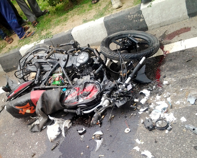 Bike accident on Road. Bike accident on Road.