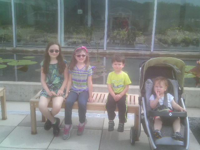 grandkids on a bench