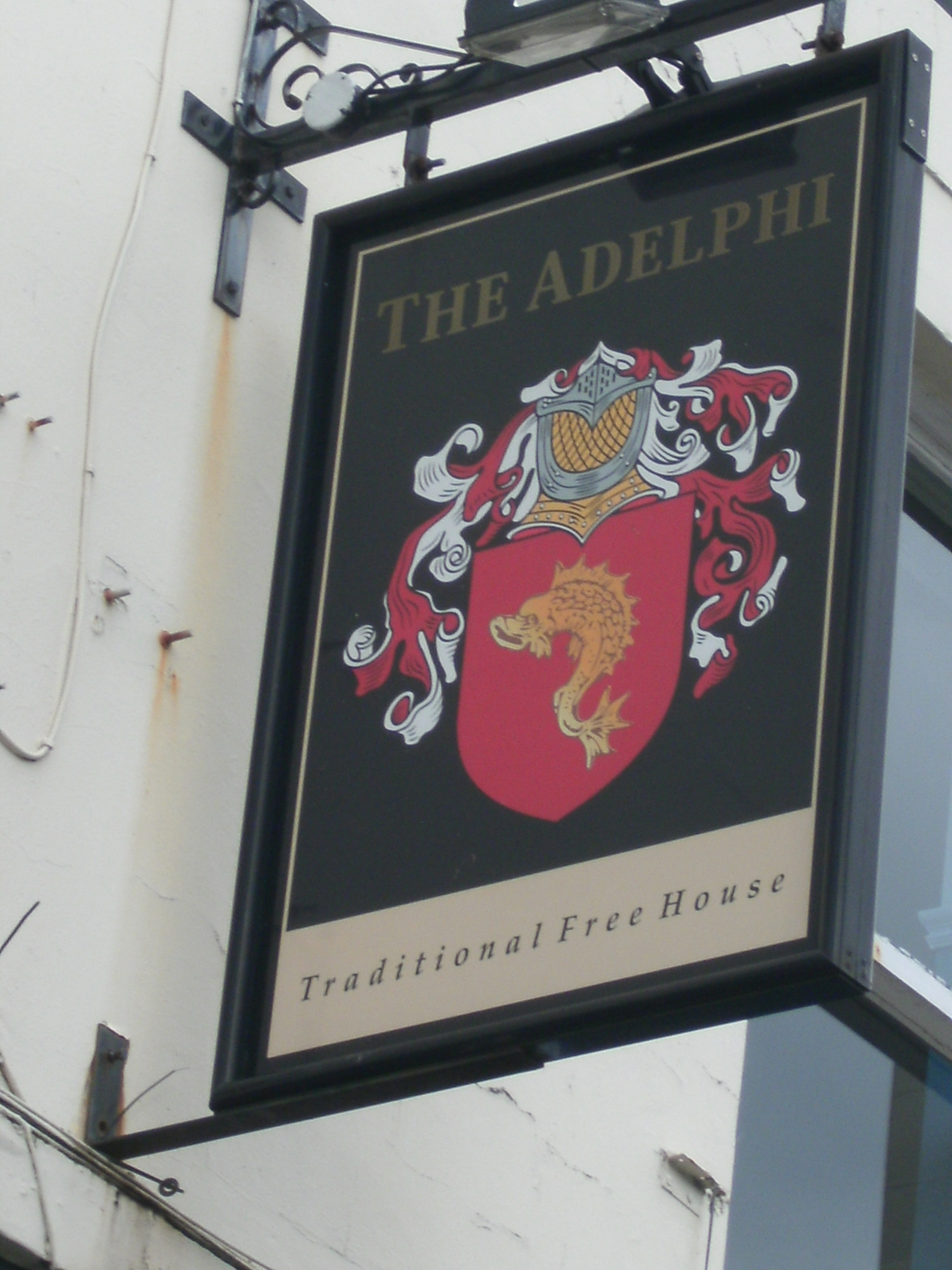 Photo taken by me – The Adelphi pub sign, Preston. Photo taken by me – The Adelphi pub sign, Preston.