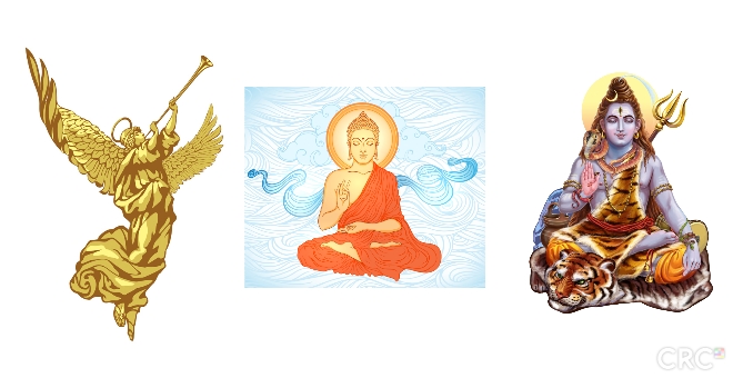 halos as depicted in Christianity, Buddhism, and Hinduism