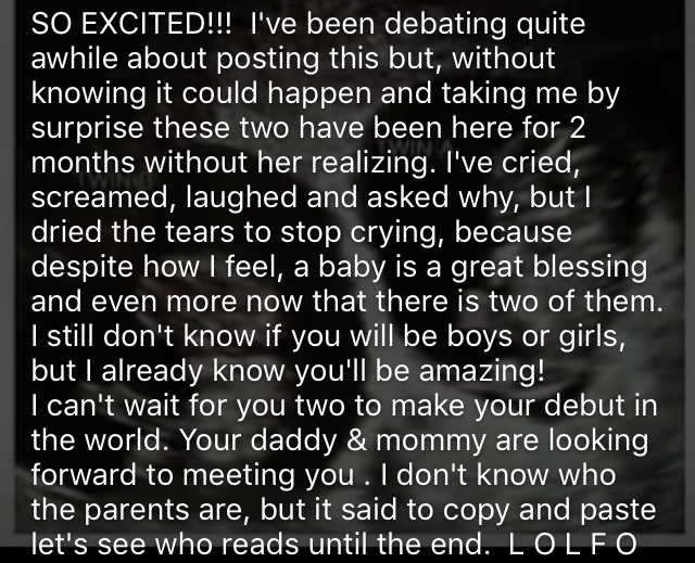 Screenshot of the facebook post
