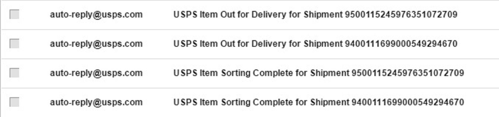 Screen Cap of emails I recieved from USPS