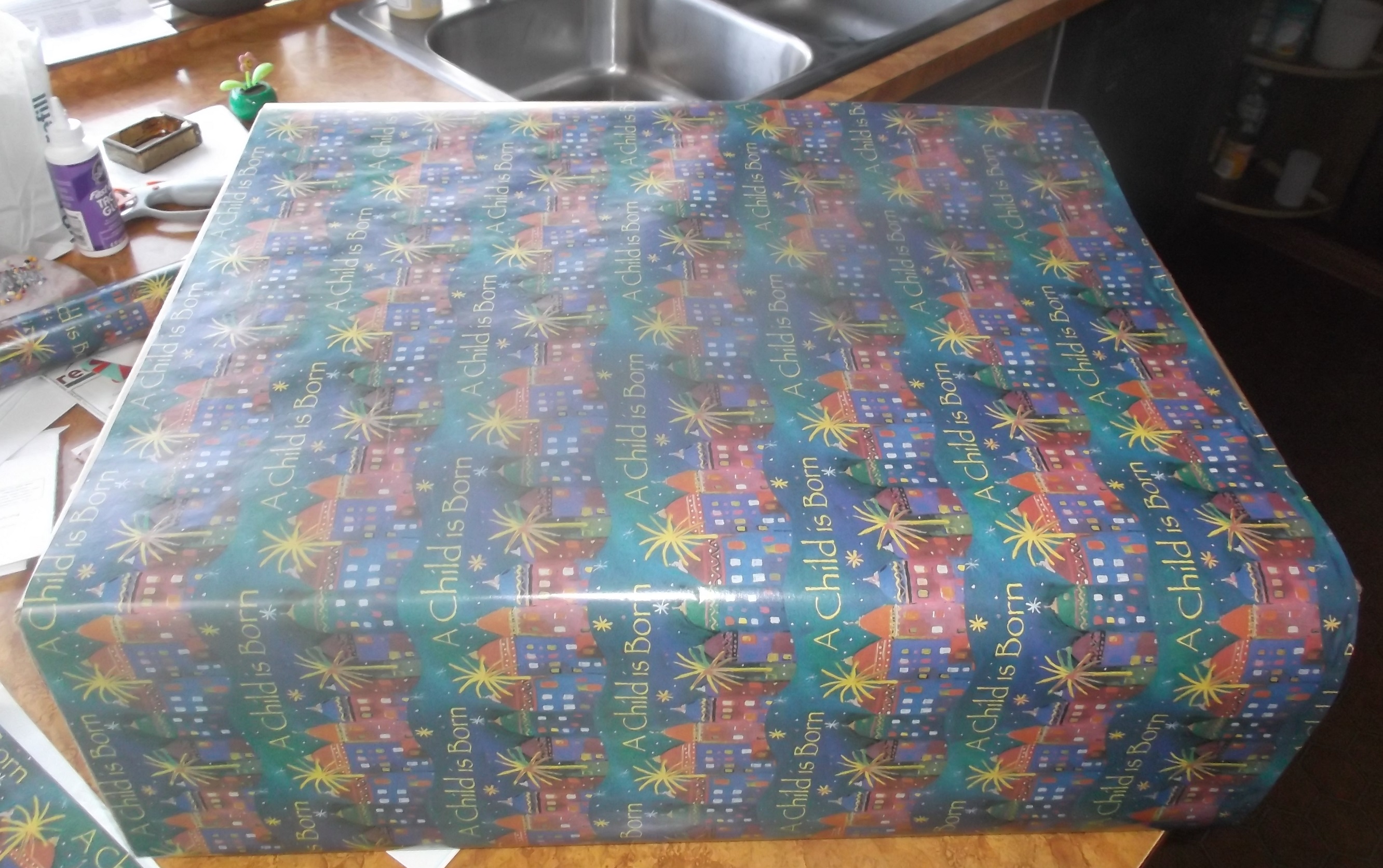 Photo I took of the largest gift that I needed to wrap