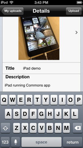 http://laughingsquid.com/wikimedia-commons-app-for-ios-android-allows-users-to-upload-free-use-photos/