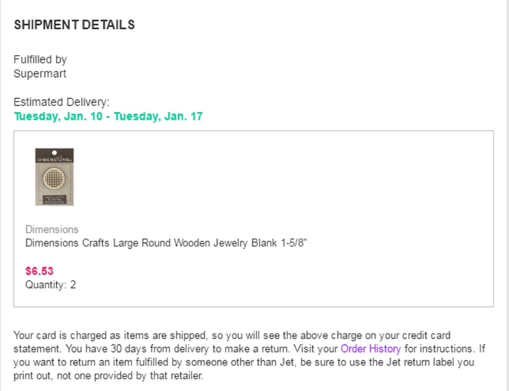 Screencap of the email that I recieved telling me my item was on its way