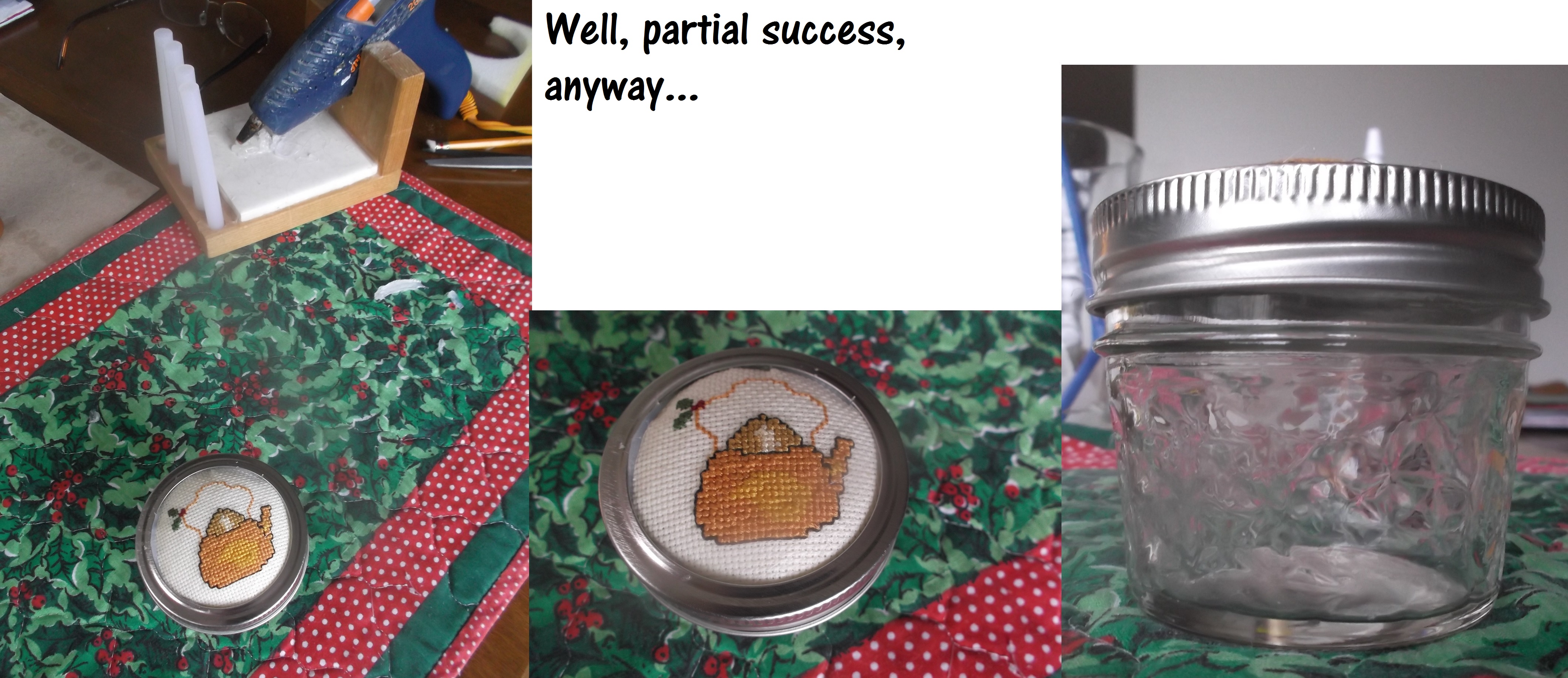 collage I made on Microsoft Paint from photos I took of my latest jar lid attempt. collage I made on Microsoft Paint from photos I took of my latest jar lid attempt.