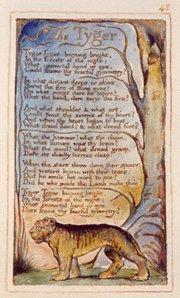 'Tyger' by William Blake - Blake is one of my favorite poets, and TYger is one of my fav. poems.  He actually painted pictures to go with the poems.