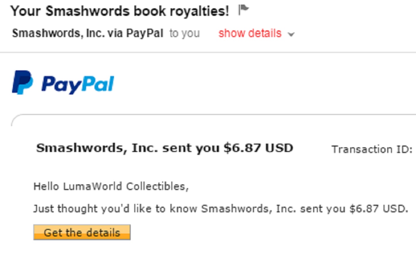 Screen cap of my email about my Smashwords book royalties Screen cap of my email about my Smashwords book royalties