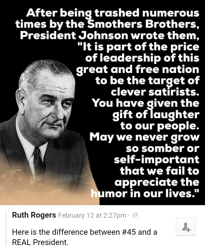 President Johnson responding to jokes aimed at him.