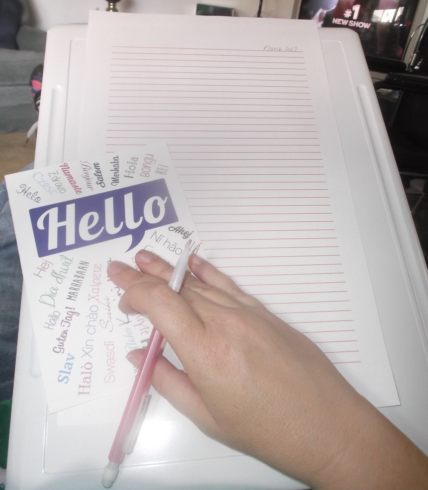 Photo I took of my lap desk in my lap and the letter I'm writing. Photo I took of my lap desk in my lap and the letter I'm writing.