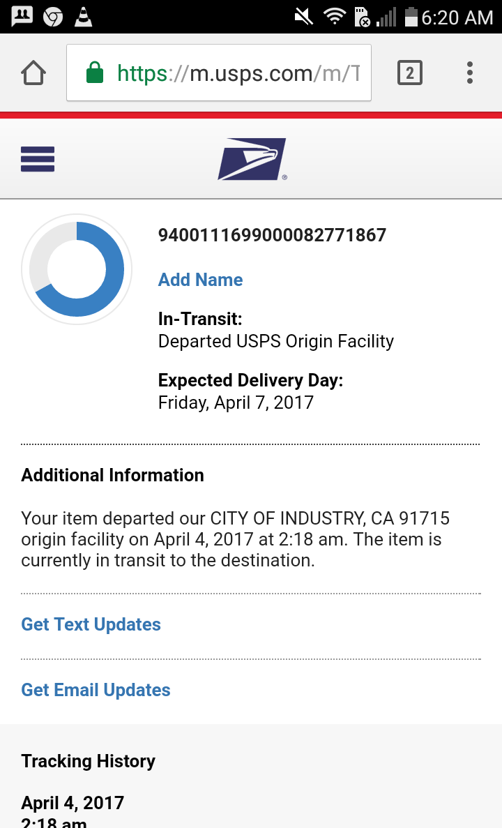 Screenshot by me of tracking system.