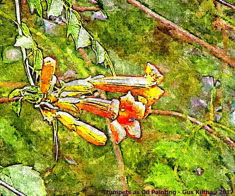 Trumpet Vine Flowers as a Simulated Oil Painting - Gus Kilthau Trumpet Vine Flowers as a Simulated Oil Painting - Gus Kilthau
