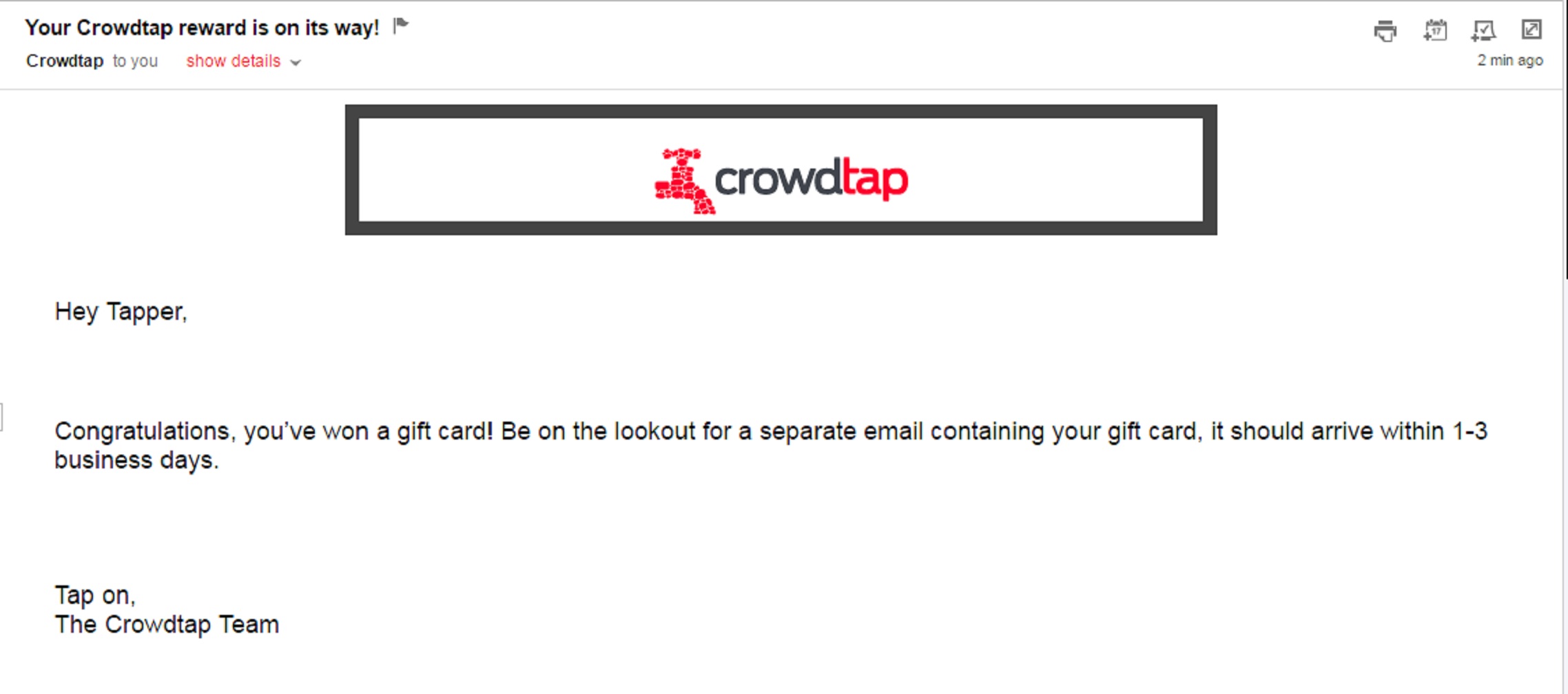 Screencap of my email from Crowdtap Screencap of my email from Crowdtap