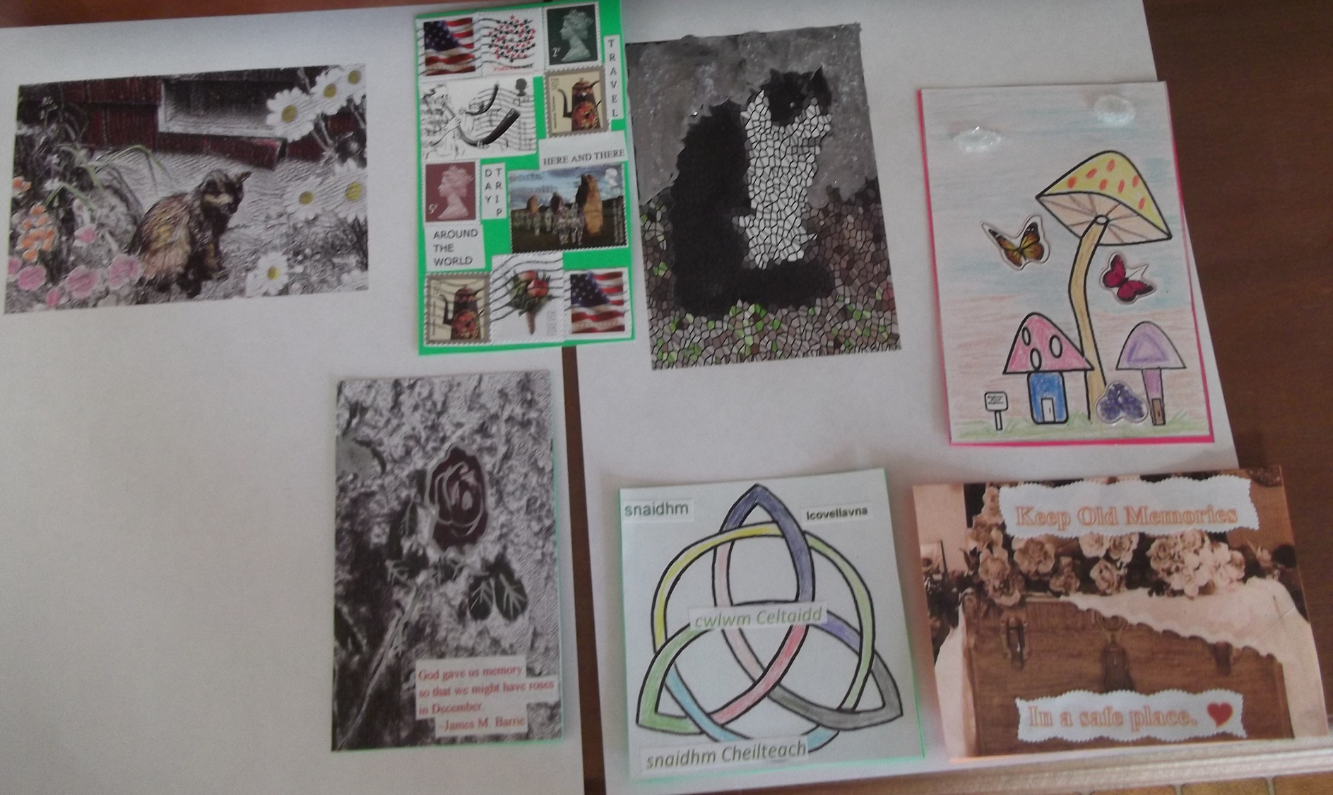 Photo I took of Artist Trading Cards that I have made -- finished and in progress Photo I took of Artist Trading Cards that I have made -- finished and in progress