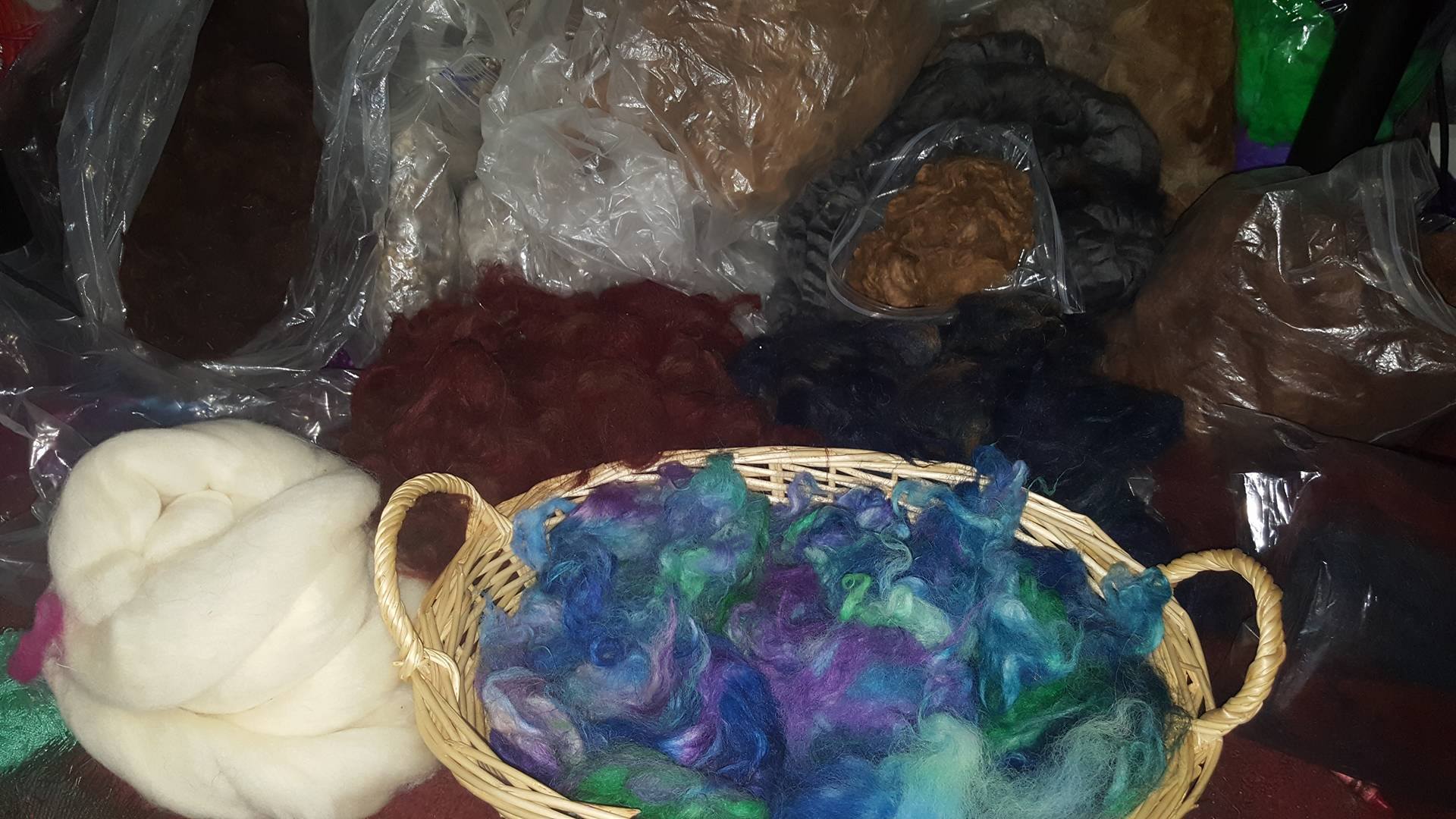 In the basket is some alpaca fiber I kettle dyed