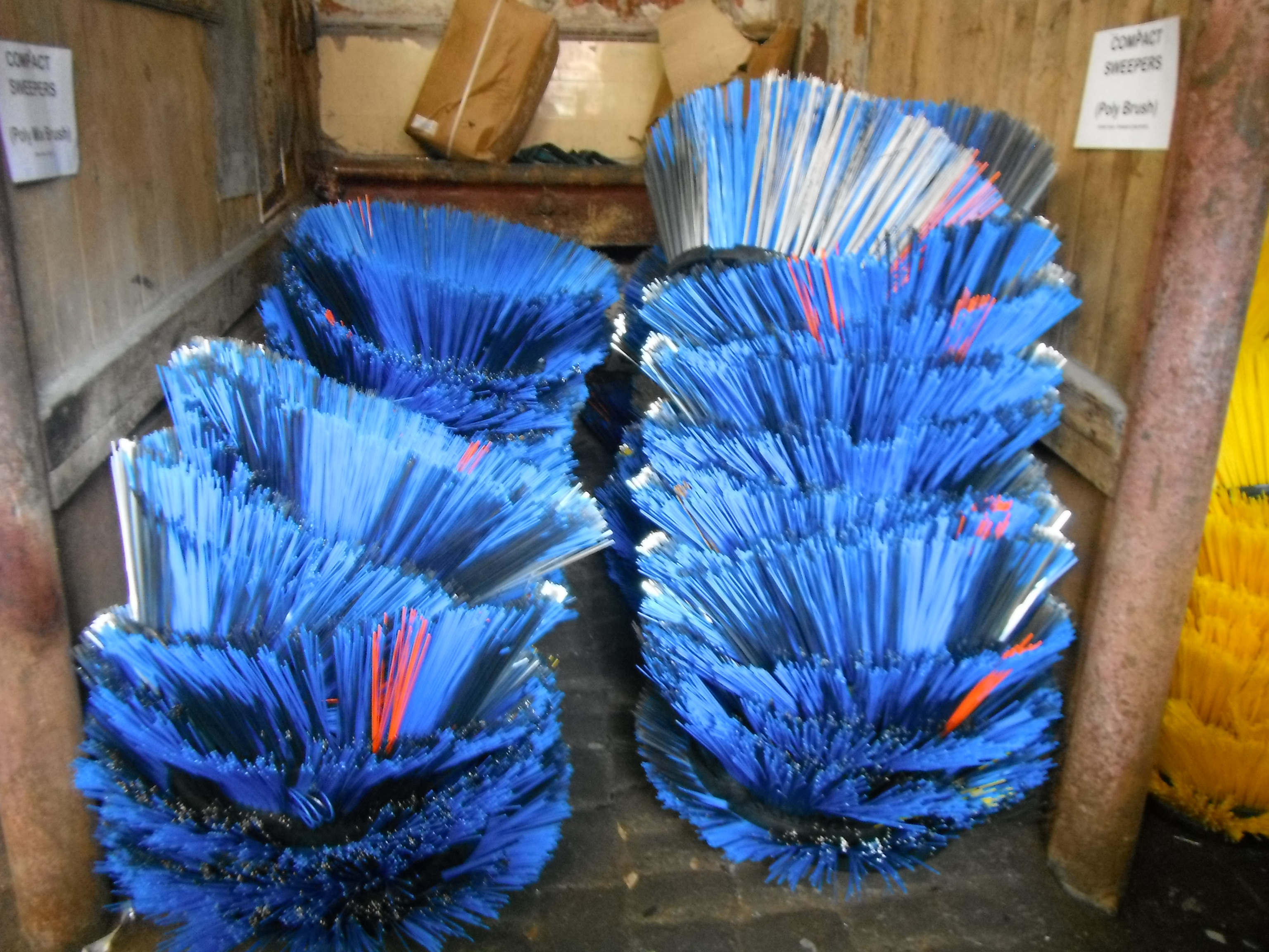 Photo taken by me – stored street sweeper cleaning brushes Photo taken by me – stored street sweeper cleaning brushes