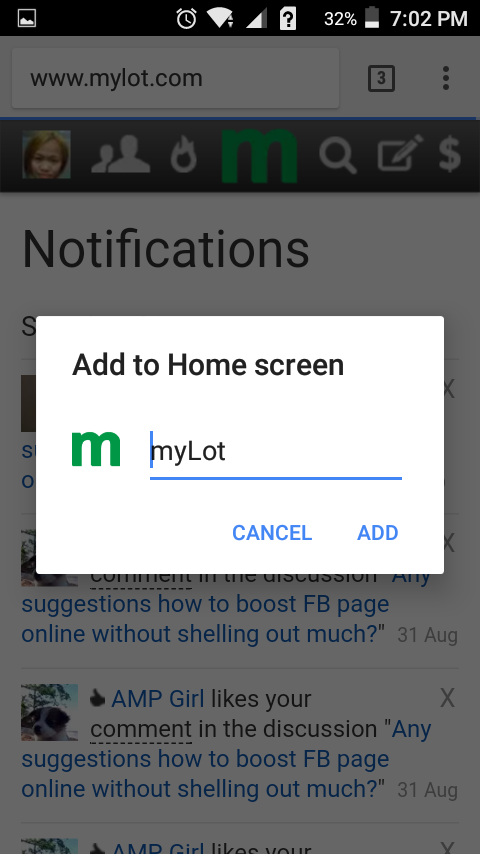 The  picture is about adding mylot to my homescreen
