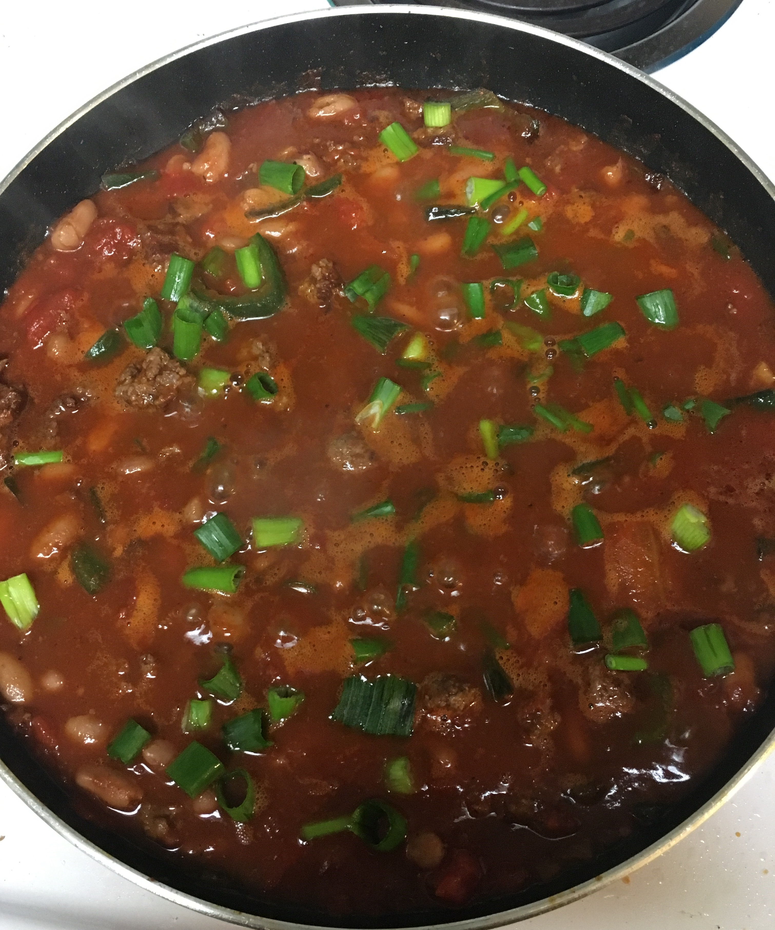 Pic taken by me: chili simmering on the stovetop 