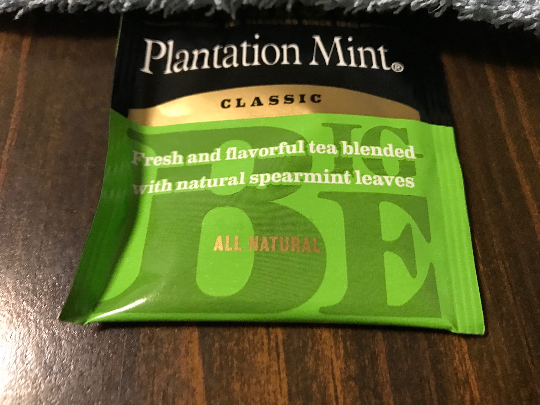 One of my mint tea bags that still reminds me of my mom.  Photo taken by and the property of FourWalls.