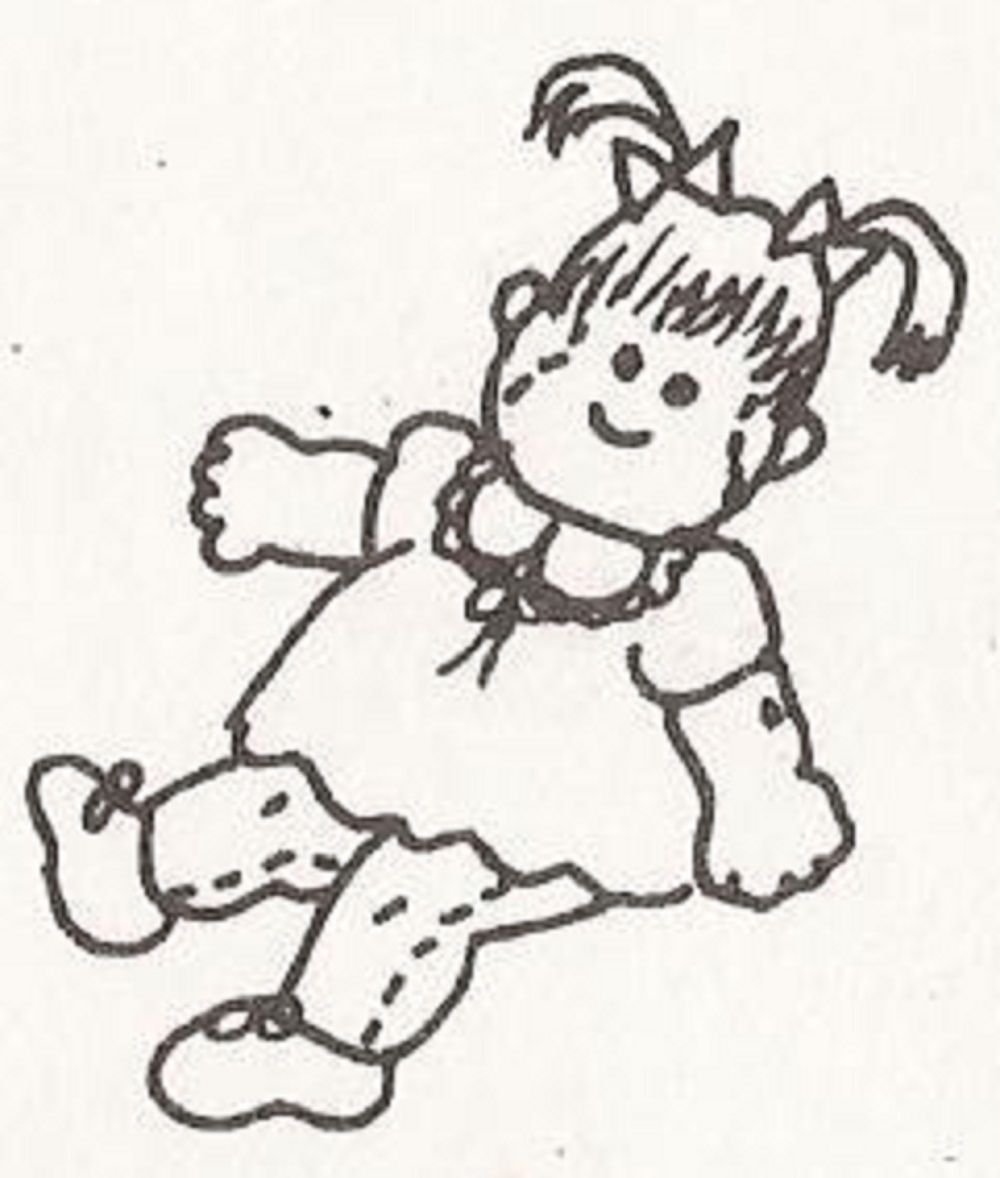 Cropped scan of Mom&#039;s doll that she drew for her business card