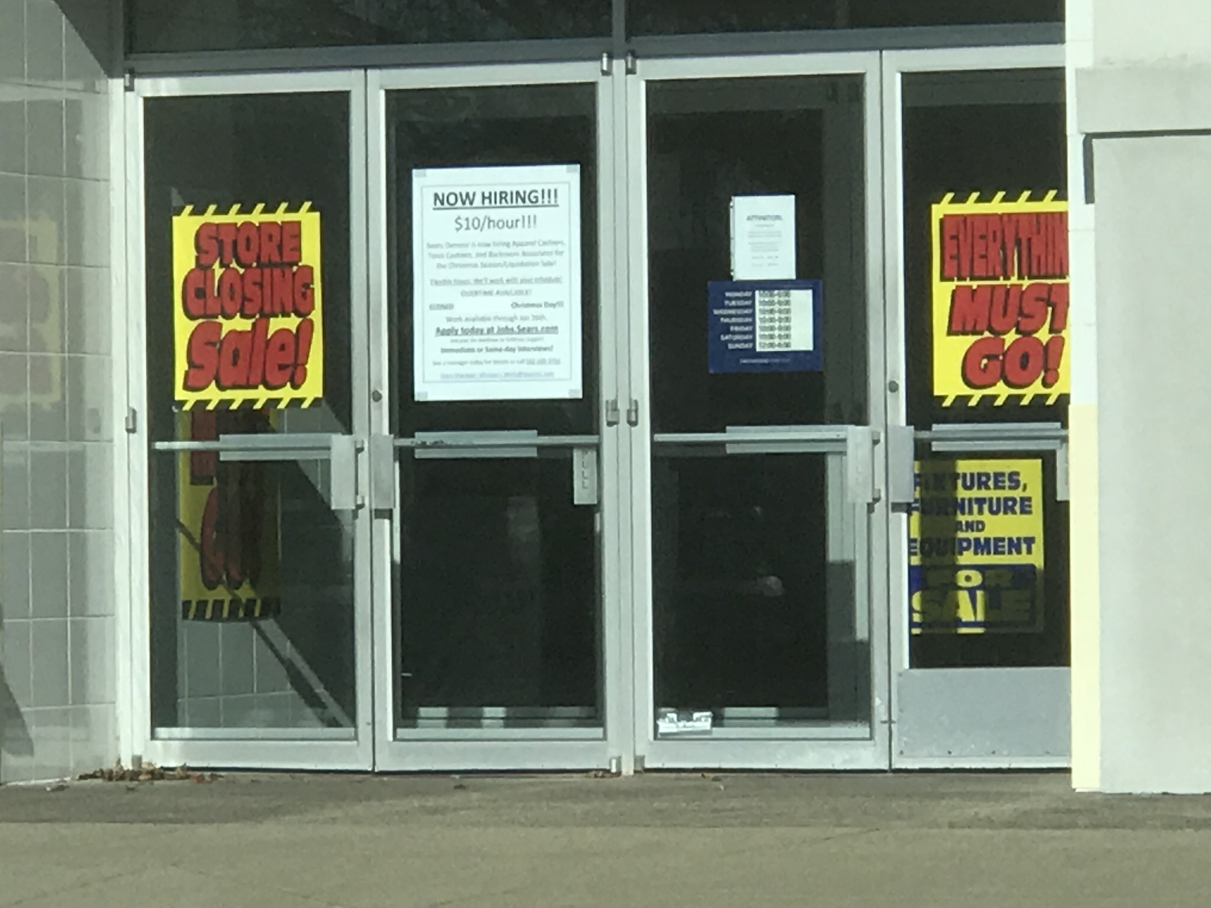 Sears store offering a job and deep discounts. Photo taken by and the property of FourWalls. Sears store offering a job and deep discounts. Photo taken by and the property of FourWalls.