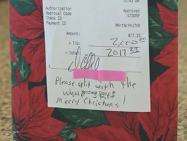 Mystery customer leave huge tip at a diner in Arizona. 
