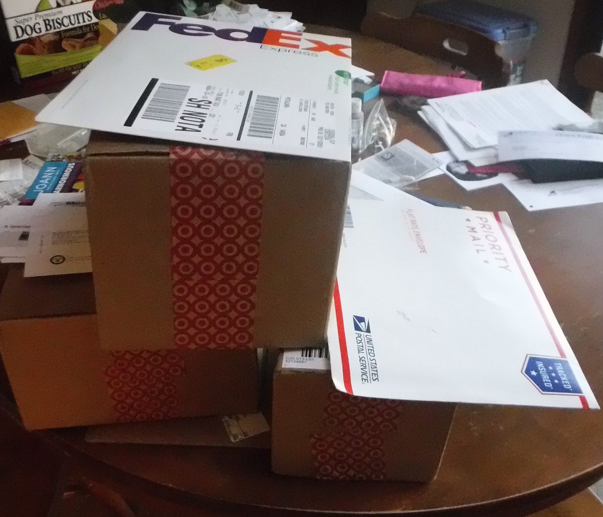 Photo I took of packages on my kitchen table