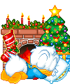 daffy - daffy sleeping at the xmas tree