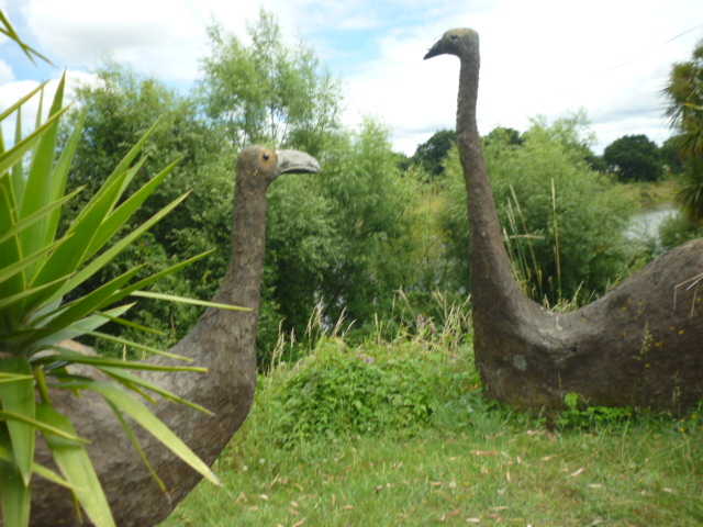 Moa sculptures beside the Wanganui River, NZ. Photo by Val Mills
