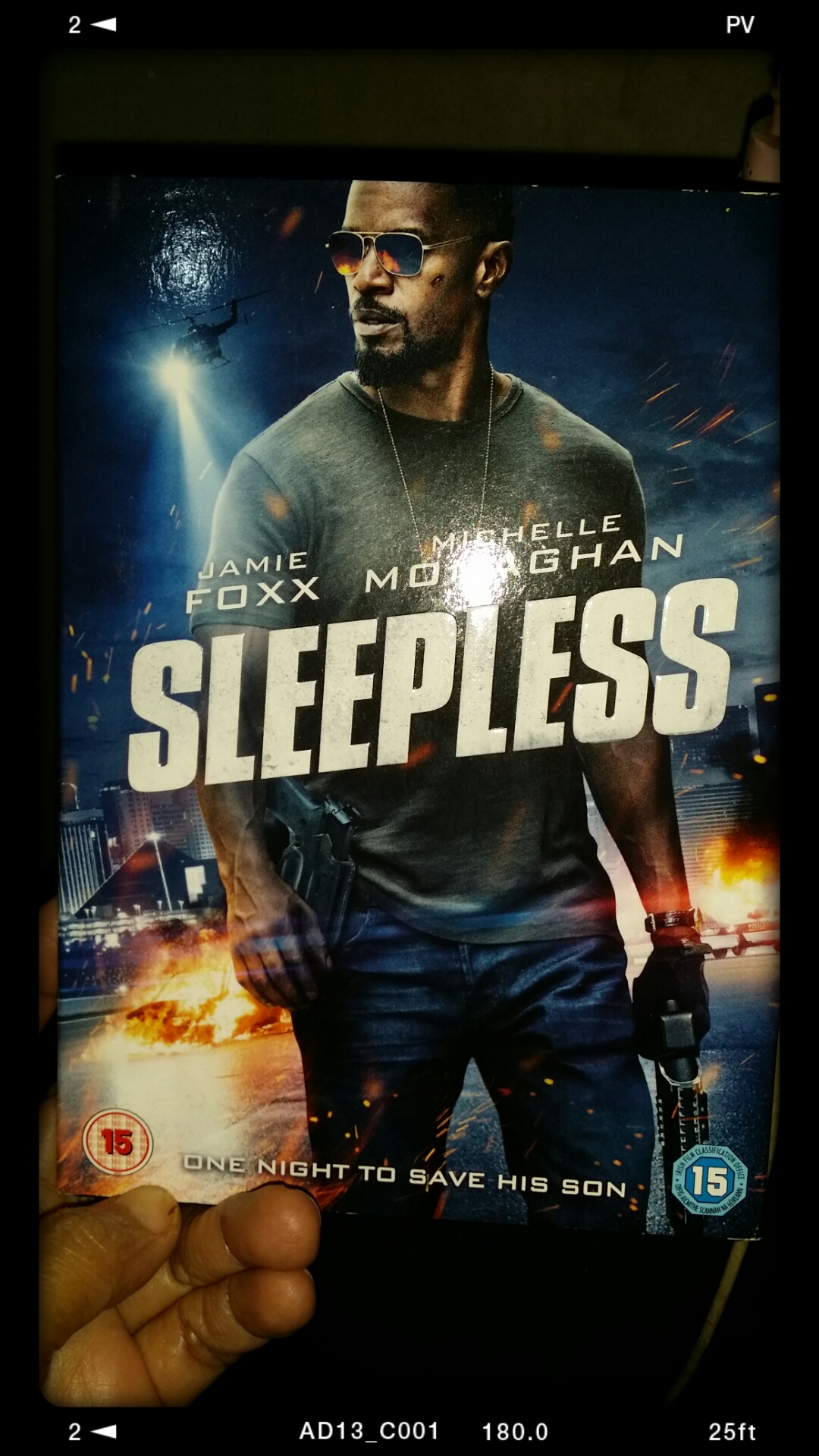 sleepless dvd tape with my fingers at the bottom left.