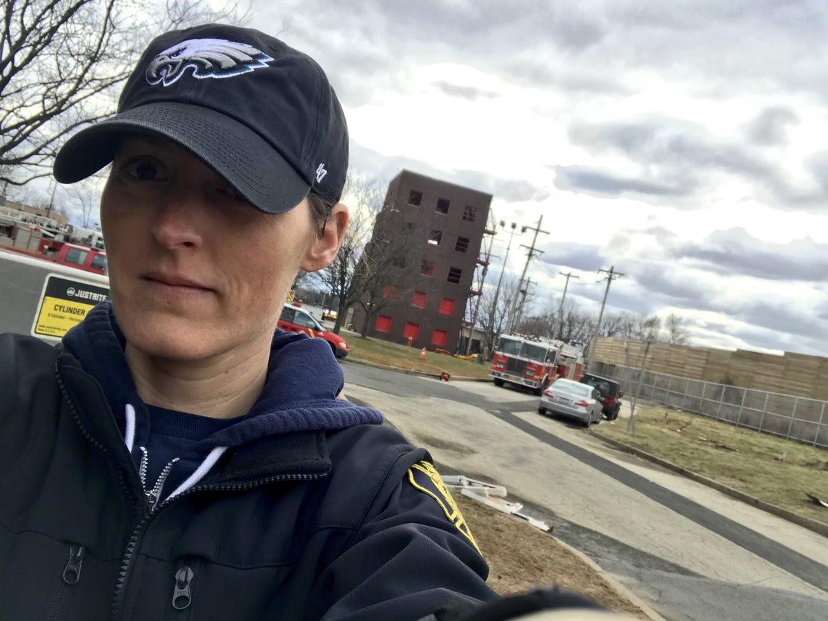Philadelphia Firefighter showing her support to her Eagles football team. Philadelphia Firefighter showing her support to her Eagles football team.