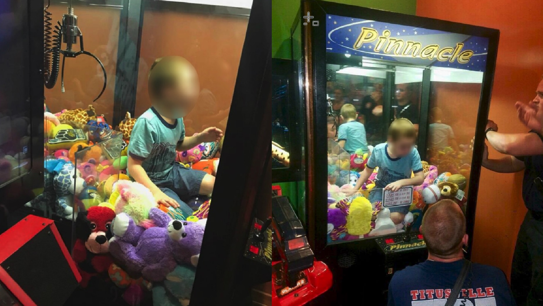 A young boy stuck inside a claw vending machine in Titusville Florida.