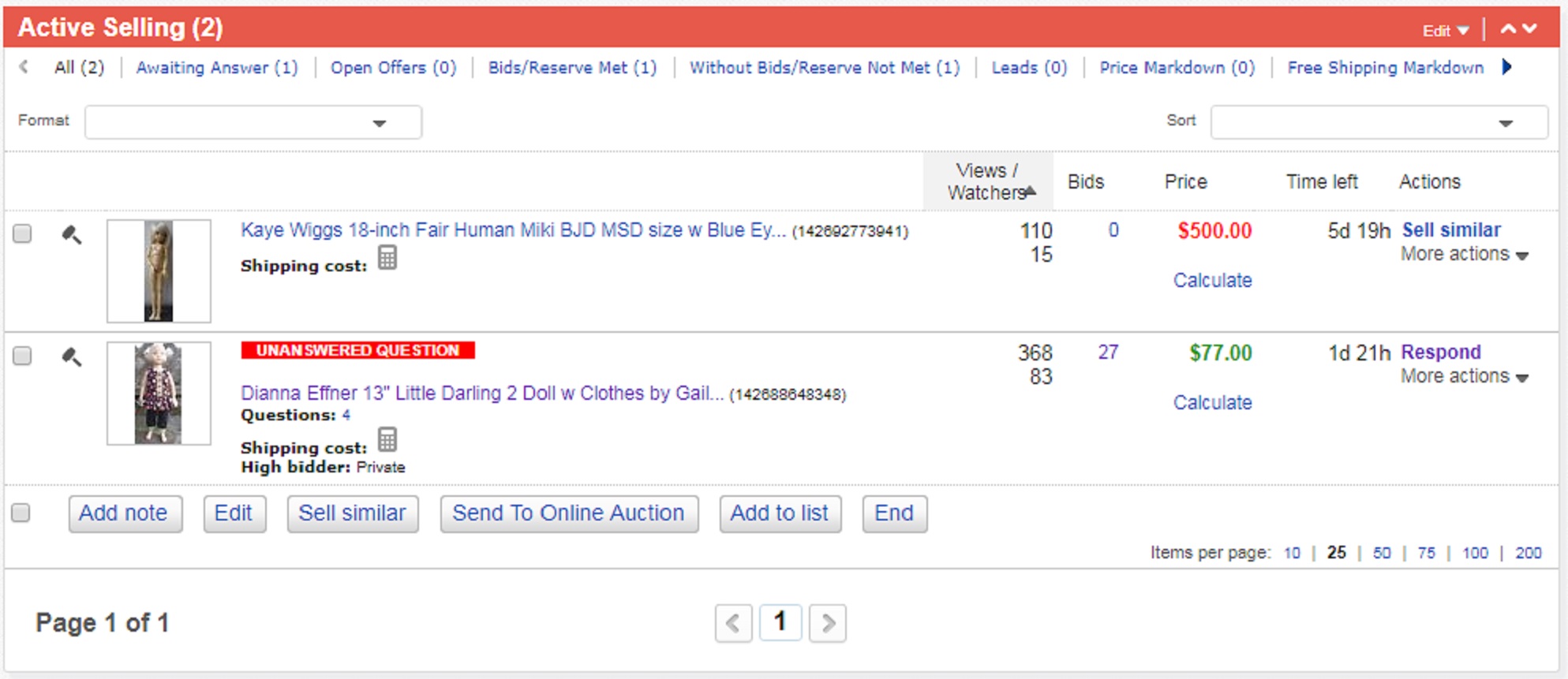 Screencap I took of my ebay auctions this evening