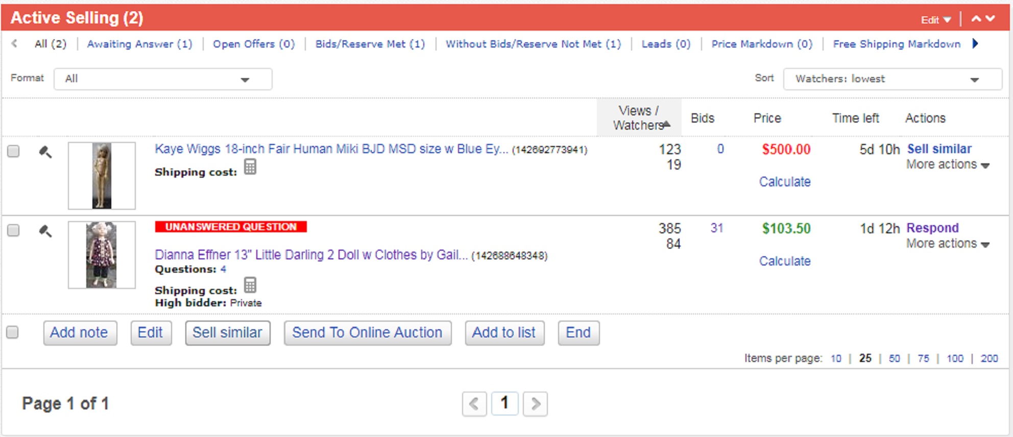 Screencap of ebay action