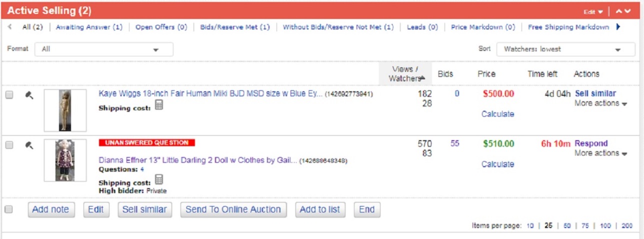 Screencap I took of my current ebay auctions Screencap I took of my current ebay auctions