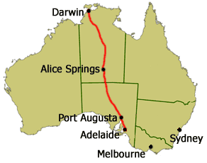 Route of Ghan rail journey, courtesy of Wikimedia Route of Ghan rail journey, courtesy of Wikimedia