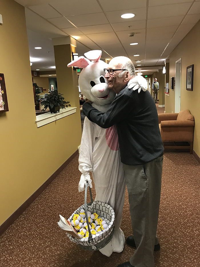 Diana Derners dressed as the Easter Bunny spreading love to her patients
