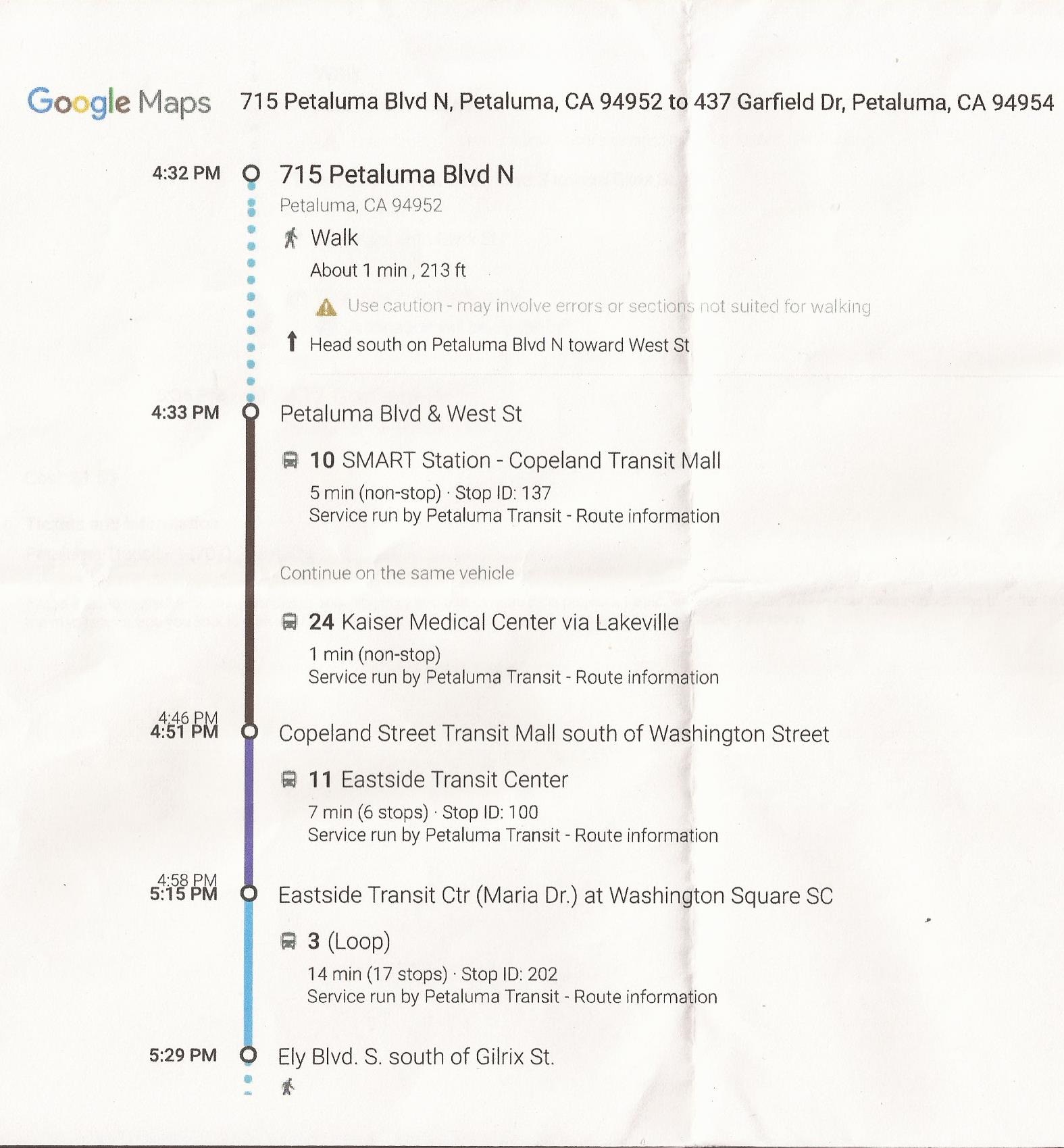 Scan of the bus schedule